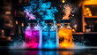 © Siasart - Three Glass Bottles with Colored Liquids and Smoke - Realistic Image