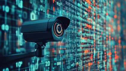 Security Camera with Binary Code Background