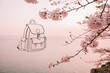 © Man888 - Minimalist Line Drawing of a Small Backpack Set Against a Soft Pink Background for Modern Aesthetic Home Decor and Fashion Illustrations