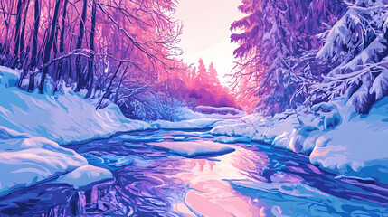 frozen Streams winter Flat illustration