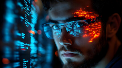 Man Wearing Glasses with Code Reflected in Them - Realistic Image