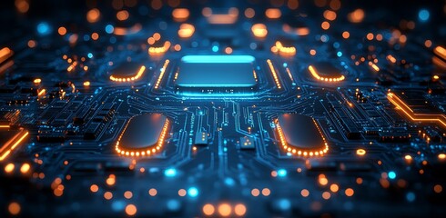 A futuristic abstract digital background with a grid space and glowing line. Future digital technology illustration.