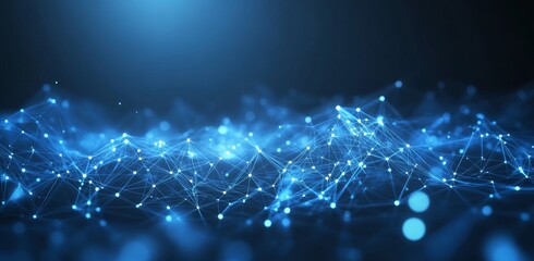 Abstract blue digital visualization of a futuristic technology system for integrating communication and information.