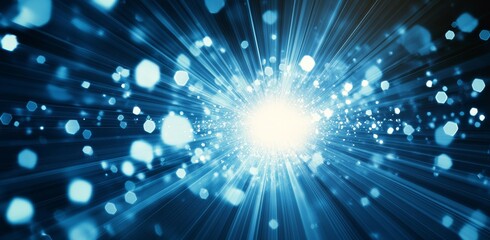 Digital communication innovation and technology concepts illustrated on a futuristic blue background. Abstract hexagonal geometry and digital communication.