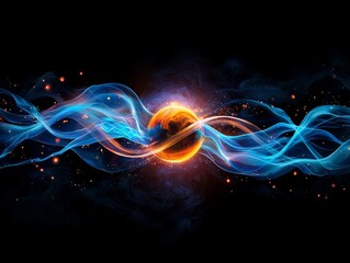 abstract visualization of a complex atomic structure at the quantum level with vibrant energy waves 