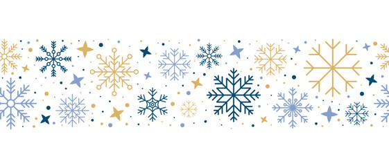 Wall Mural - abstract snowflake seamless border. snowflakes seamless pattern. snowfall repeat backdrop. winter ho