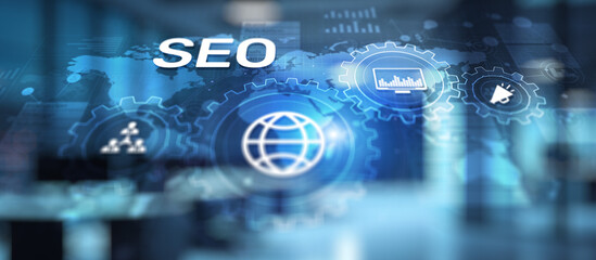 Wall Mural - seo - search engine optimisation, digital internet marketing concept on virtual screen.