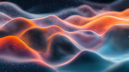 Wall Mural - Abstract wave formations with glowing colors, creating a mesmerizing digital landscape that evokes depth, movement, and tranquility.