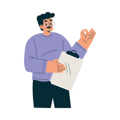 Wall Mural - Mustached Man Character with Clipboard as Productive Team Member Vector Illustration