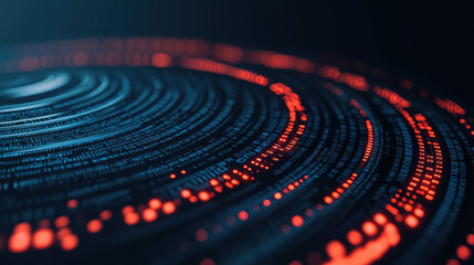 Wall Mural - abstract digital background featuring circular patterns of bright red and blue lights, conveying tec
