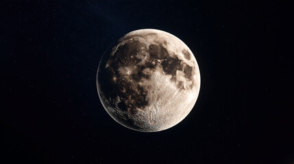 Poster - close-up view of the moon's surface with craters and dark lunar maria in outer space against a starr