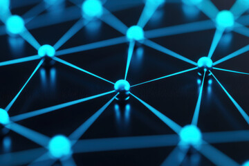 Wall Mural - a vibrant digital network design featuring glowing blue nodes interconnected by lines, symbolizing c
