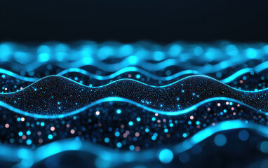 Wall Mural - a mesmerizing abstract view of flowing blue waves with sparkling elements, creating a serene and dyn
