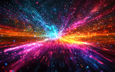 Wall Mural - vibrant cosmic explosion of color, featuring dynamic light trails and sparkling particles in a mesme