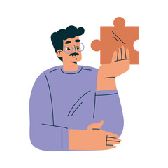 Aufkleber - Man Character with Jigsaw Puzzle as Productive Team Member Vector Illustration