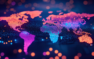 Wall Mural - a vibrant digital map of the world showcasing colorful dots representing data points and connections