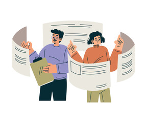 Aufkleber - Productive Team with Business Man and Woman with Window Work Together Vector Illustration