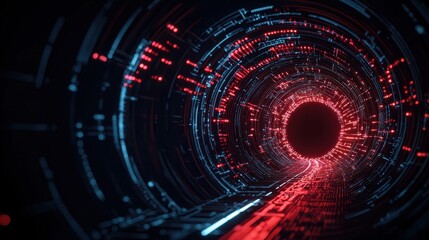 Wall Mural - futuristic digital tunnel with vibrant red and blue lights, creating a mesmerizing effect. ideal for