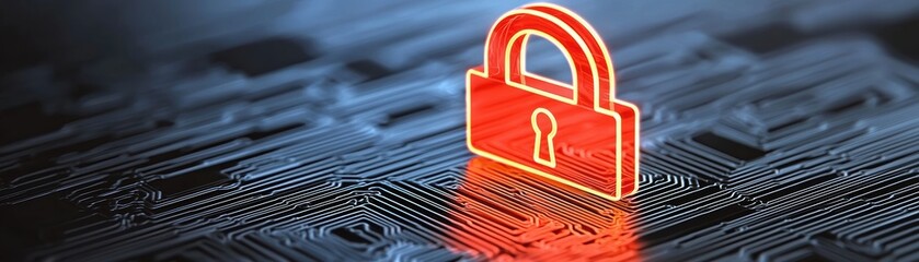 Wall Mural - a digital illustration of a glowing padlock symbolizing cybersecurity and data protection on a circu
