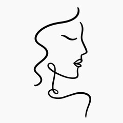 Wall Mural - abstract one line drawing woman face portrait logo