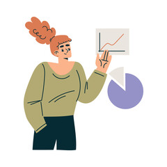 Aufkleber - Woman Character with Chart as Productive Team Member Vector Illustration