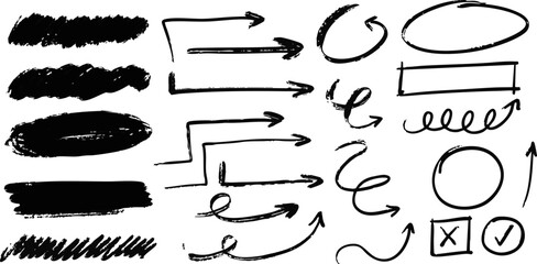Poster - Set of hand-drawn arrows, circles and lines. Collection of hand drawn arrows on a transparent background. Vector arrow icons EPS 10