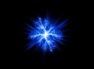 Poster - A bright blue, star-shaped burst of energy erupts from a black background.