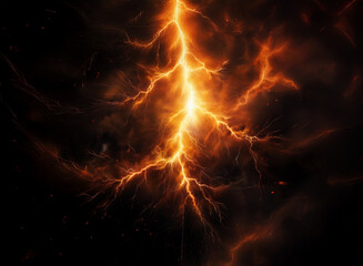 Aufkleber - A single bright orange lightning bolt streaks across a black and orange stormy sky.