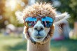 © Pawel - Cool llama wearing sunglasses in a grassy area. Unique promotional idea