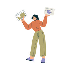 Aufkleber - Woman Character with Chart as Productive Team Member Vector Illustration