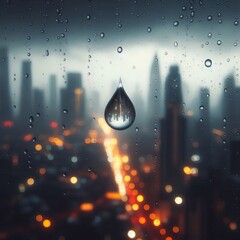 Wall Mural - Raindrop on a Window Pane A single raindrop clings to a window p