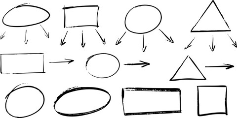 Poster - Sketch line arrows and frames set. Collection of hand drawn elements on a transparent background. Pointers, oval and square frames, check mark elements. Vector elements EPS 10