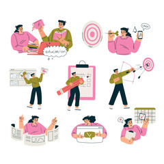 Aufkleber - Productive Workflow with Man and Woman Managing Task Vector Set