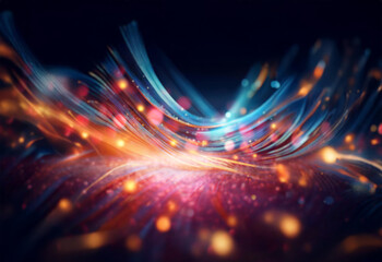 Poster - Abstract blue and gold smooth, silky, luminous lines with bokeh.