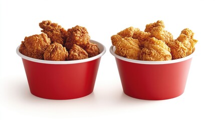 Wall Mural - Two buckets of fried chicken in red and white containers on white background