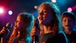 © Thavesak - Young Performers: Kids Holding Microphones Under Spotlight with Vibrant Expressions | Magazine Cover Focus