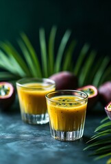 Passion Fruit Smoothie Glasses with Palm Leaves