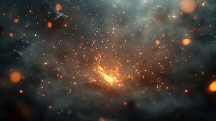 a bright light shines through a cloud of smoke and debris.