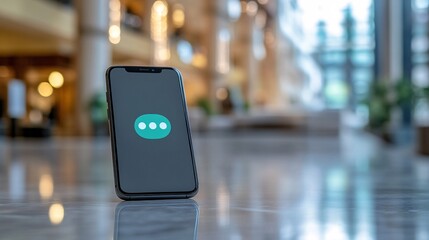 Fototapete - Screen view of an automated chatbot conversation on a smartphone, showing an AI assistant ready to help, representing modern digital customer support with side empty space for text Stockphoto style