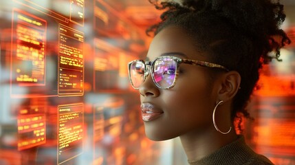 Fototapete - Employee resolving a customer query via online chat interface, set in a relaxed and professional workspace, emphasizing accessibility with side empty space for text Stockphoto style