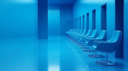 Fototapete - Call center environment with agents each focused on their tasks, creating a feeling of dedicated customer service with side empty space for text Stockphoto style