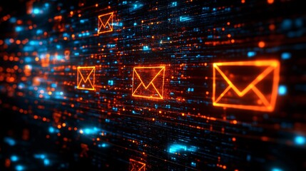 Fototapete - Digital support icons on a computer screen, including phone, chat, and email symbols, illustrating comprehensive service with side empty space for text Stockphoto style