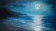 © Ultra promax  - A romantic seascape with a full moon casting a silver path over calm waters at night. The scene evokes a sense of peace, mystery, and beauty.