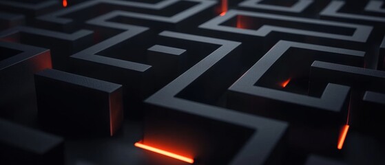 A maze made of black squares with orange lines