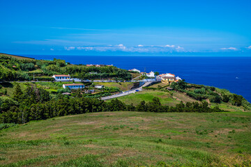 Wall Mural - A view northward from the viewpoint at Sossego on the island of Sao Miguel in the Azores in summertime