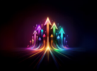 Poster - A cluster of brightly colored arrows point upwards, glowing with streaks of light against a dark background.