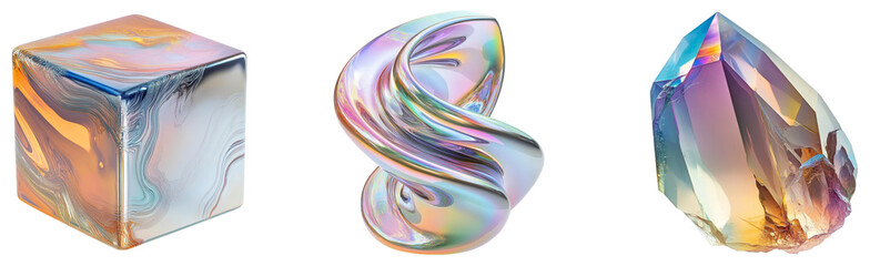 High-quality holographic loops with complex forms, showcasing a rainbow of colors