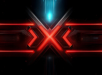 Aufkleber - A futuristic design with a glowing red X centered on a black background, highlighted with thin blue lines and red glow lines.