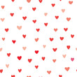 © Alla - Seamless pattern with pink hearts. Template holiday vector illustration. Design for card, postcard, poster, print, banner. Cartoon colorful hearts on white background