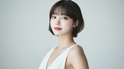 Aufkleber - 女優のような美肌の若くて綺麗なアジア人女性モデルの美容・ファッションポートレート
